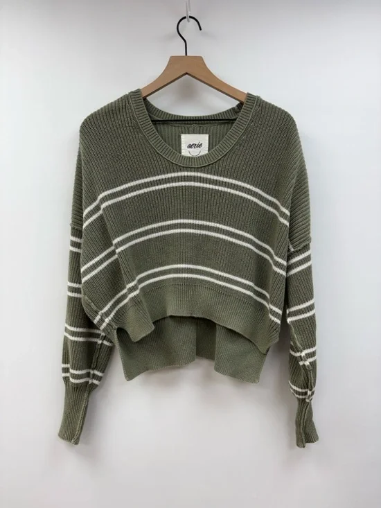 Aerie Striped Oversized Boxy Chunky Knit Pullover Slouchy Sweater Green Small - Picture 2 of 7